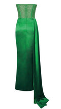 Crystallized Corset High Slit Satin Gown