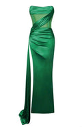 Crystallized Corset High Slit Satin Gown