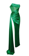 Crystallized Corset High Slit Satin Gown