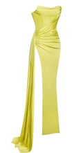 Crystallized Corset High Slit Satin Gown