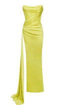 Crystallized Corset High Slit Satin Gown